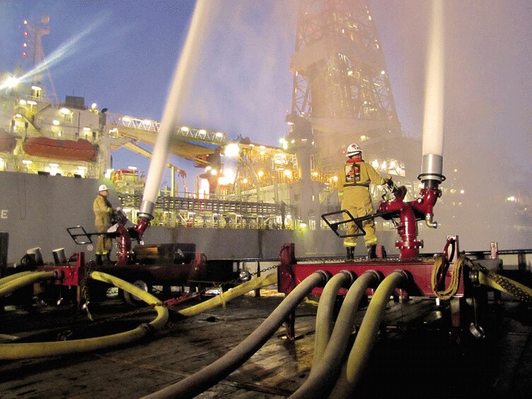 Fire and hazard control team working at a construction site