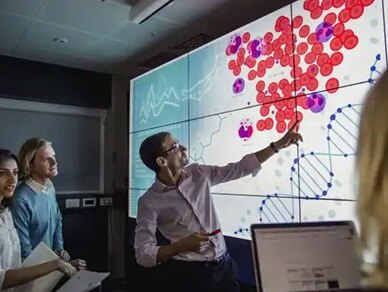 person explaining projector screen
