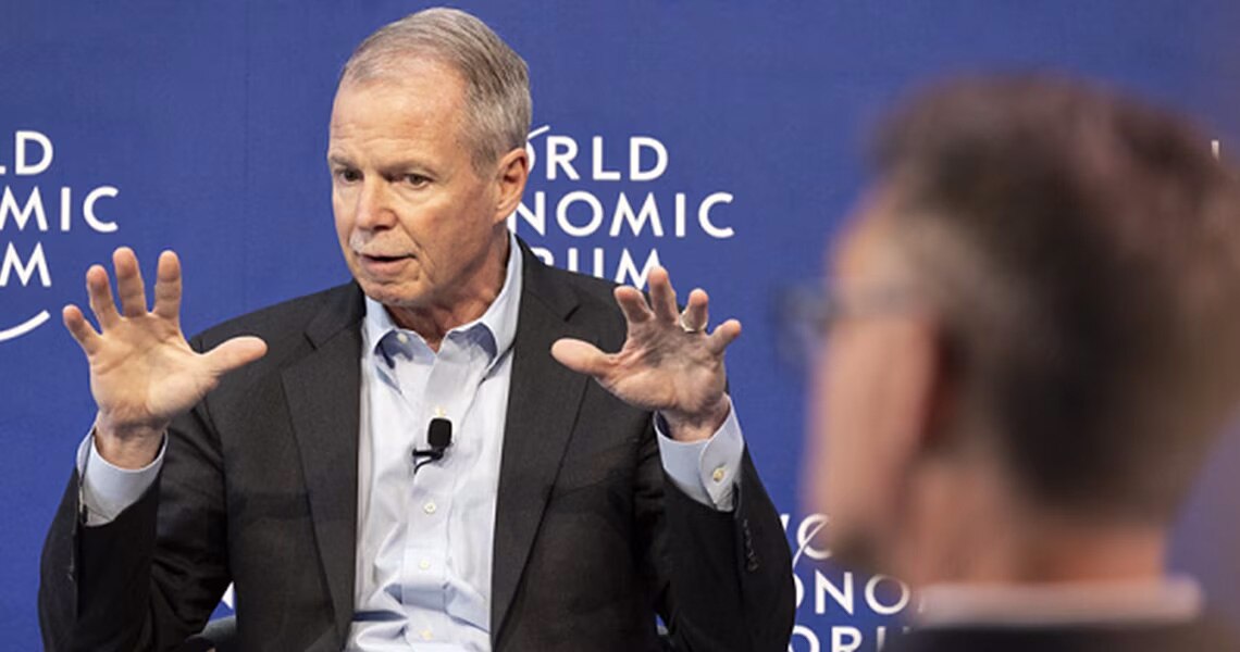 Johnson Controls CEO George Oliver speaking at the World Economic Forum’s (WEF) annual meeting in Davos, Switzerland