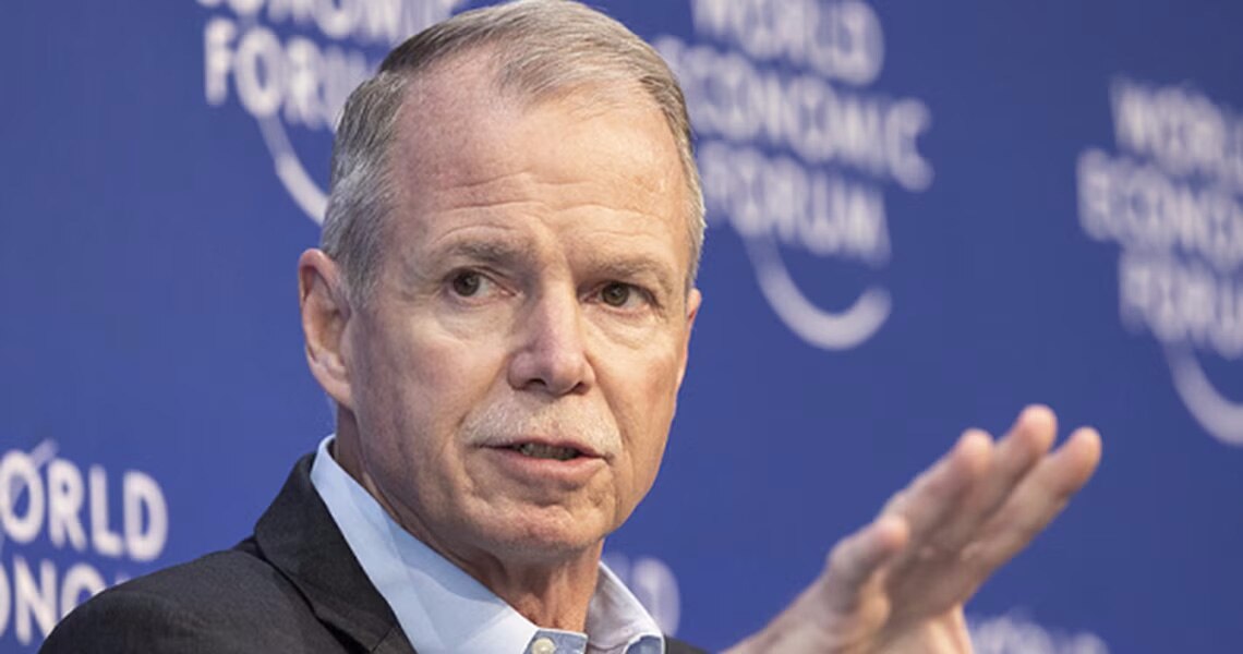 Johnson Controls CEO George Oliver speaking at the World Economic Forum’s (WEF) annual meeting in Davos, Switzerland
