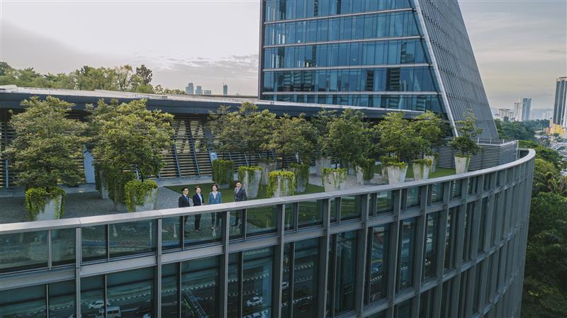 building with trees around