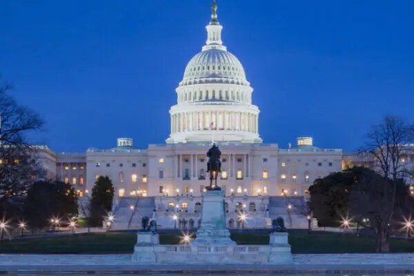 The United States Capitol Building at dusk