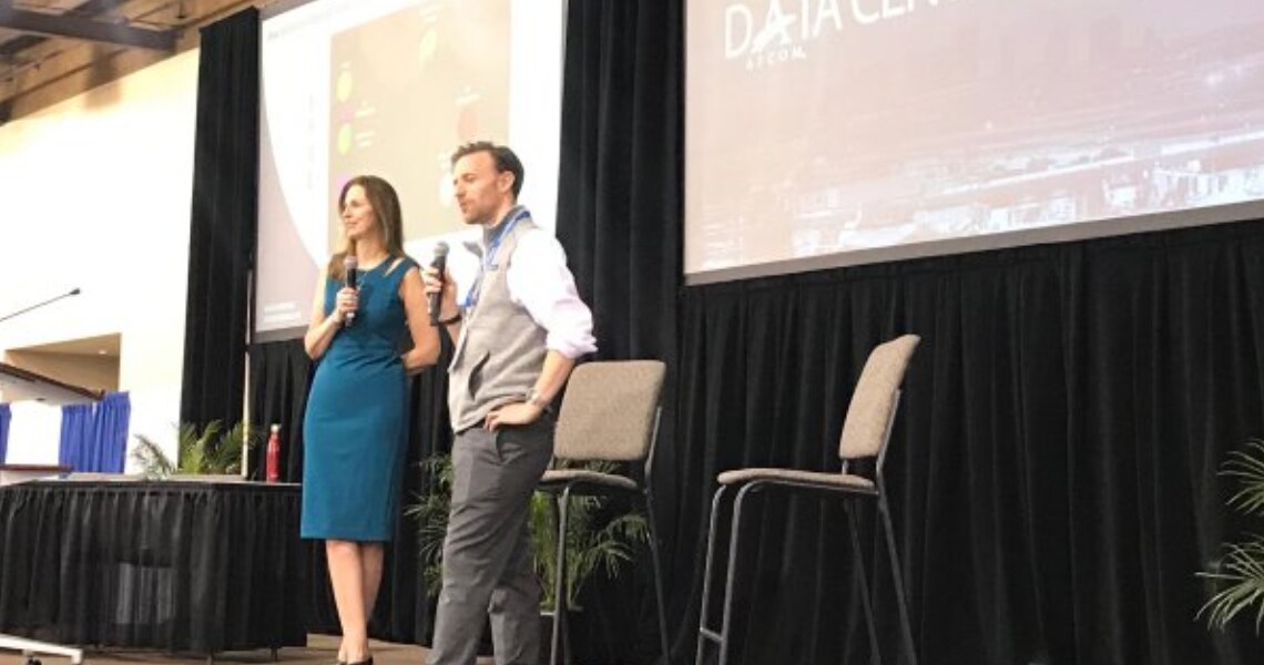 Michael Zarrilli and Sharon Thomas from Johnson Controls onstage at the Data Center World 2019 event
