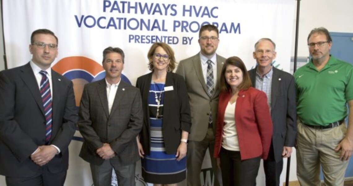 Johnson Controls executives at the opening ceremony of the Commercial HVAC Pathways Vocational Lab in Philadelphia