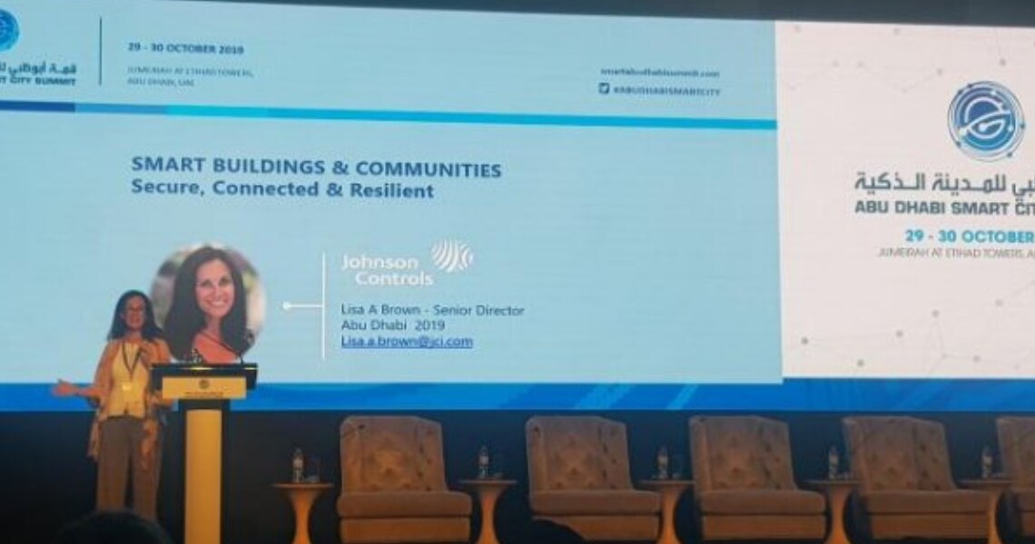 Lisa Brown, local government expert at Johnson Controls, speaking at the Abu Dhabi Smart City Summit.