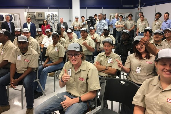 Students at the launch of vocational classrooms by Johnson Controls and Lincoln Tech