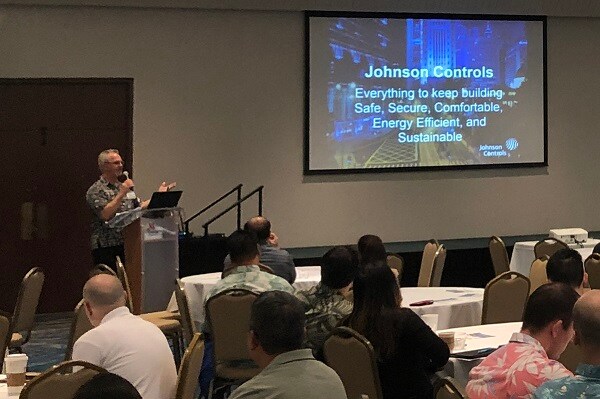 Robert Garringer, Hawaii sales manager, presenting at the Johnson Controls Technology Symposium at Honolulu, Hawai'i