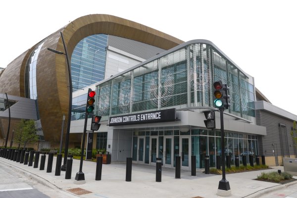 Entrance of the Fiserv Forum in Milwaukee, WI