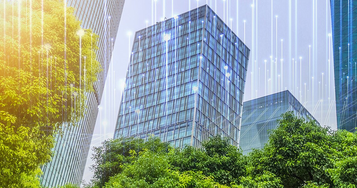 View of a building behind trees, at daytime