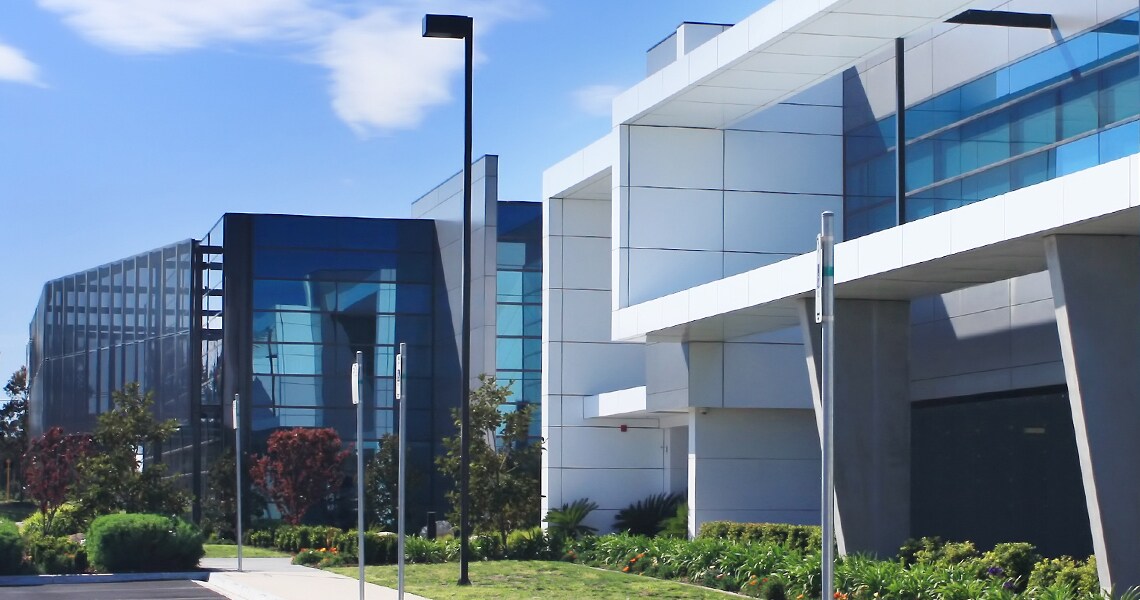 Modern corporate office buildings in a technology park