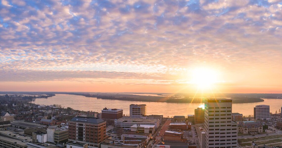 Bird's eye view of the city of Evansville
