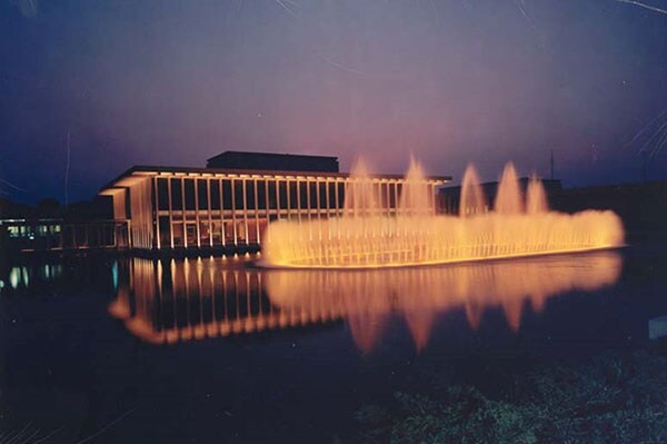 A photo of Globe-Union's new headquarters at dusk, taken in 1967.