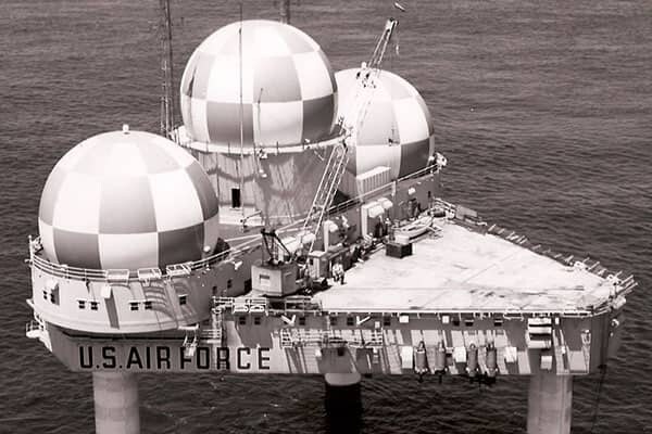 Texas Tower #2, located 125 miles east of Chatham, Massachusetts in the Atlantic Ocean