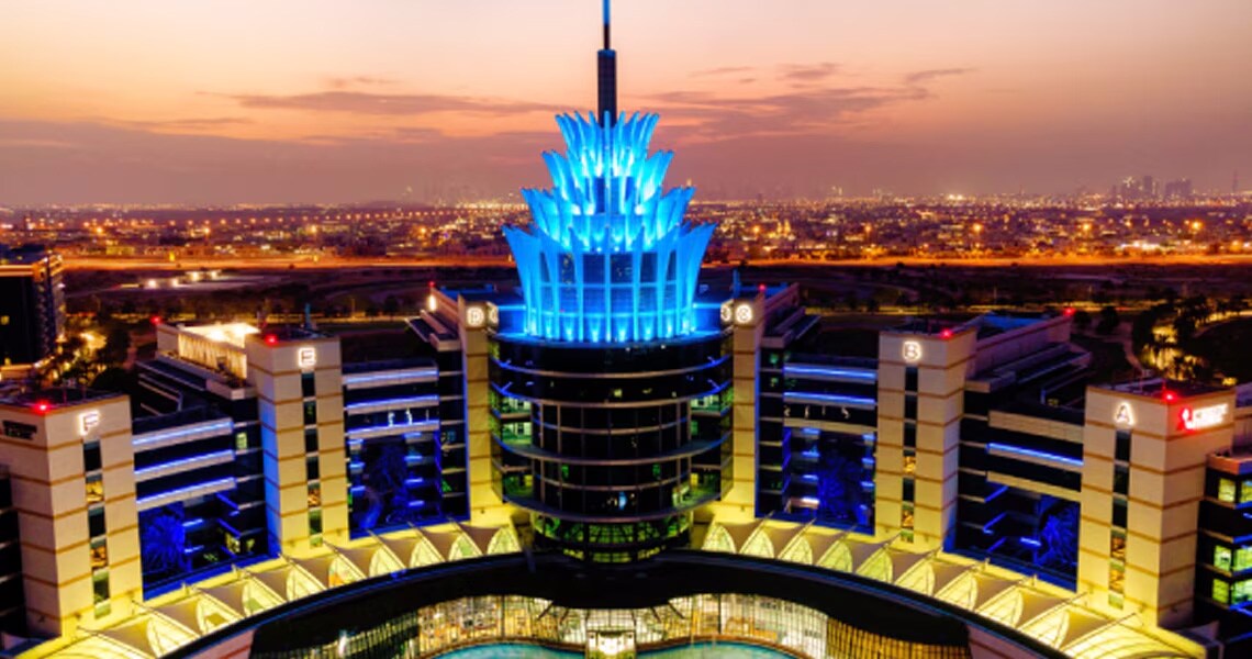 Exterior of Dubai Silicon Oasis during night-time