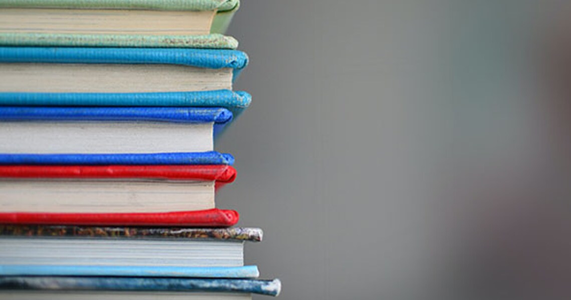 Close-up of a stack of hardcover books