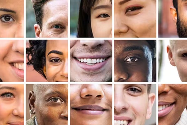 Collage of male and female facial features of different ethnicity