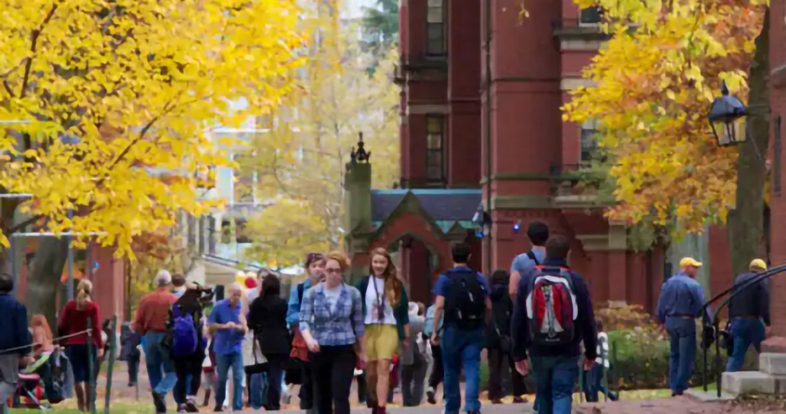 University students walking along campus