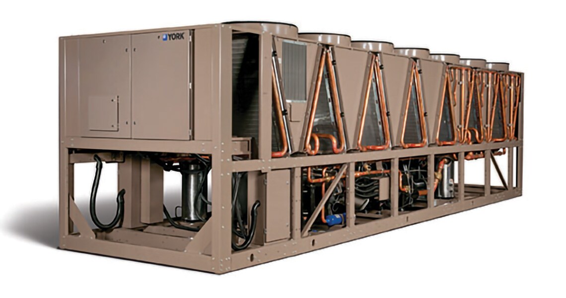 A YVFA Screw chiller unit from York, with orange pipes