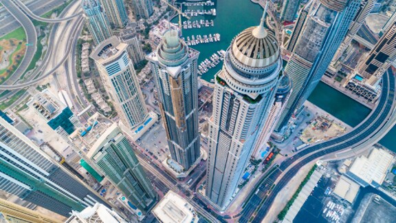 Aerial view of the cityscape of Dubai