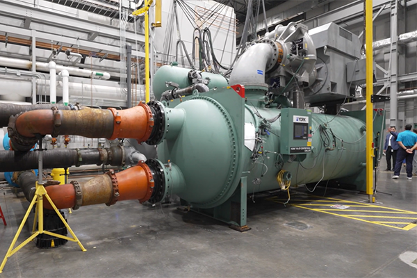 A York KCP water-cooled chiller being tested at JADEC. Designed for a variety of applications – including data centers - this water-cooled centrifugal chiller delivers ultimate real-world performance, along with leading sustainable chiller design.