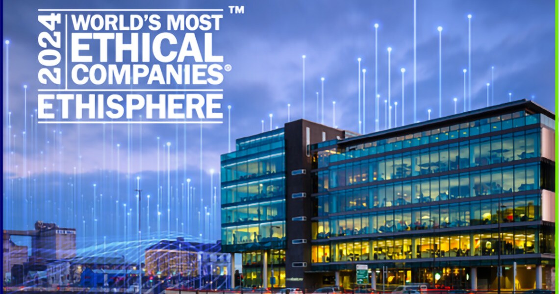 Poster celebrating membership of Johnson Contols in the list of World's Most Ethical Companies 2024, listed by Ethisphere