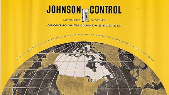 Magazine ad (targeted specifically for the Canadian market), recognizing Johnson Controls' 50th year in Canada in 1962.