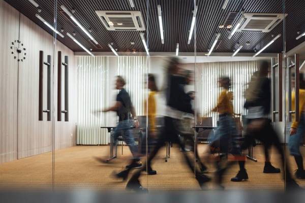 people walking to the hall can be seen from transparent glass thumbnail
