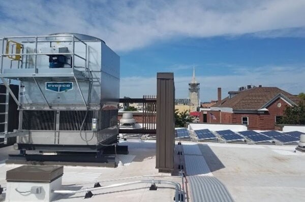 A City of La Crosse rooftop building with new solar array and replaced mechanical equipment