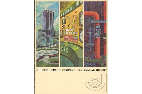 The cover of the Johnson Service Company's (Johnson Controls' former name) annual report from 1966