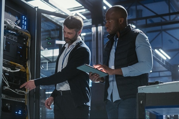 Technicians inspecting data centers