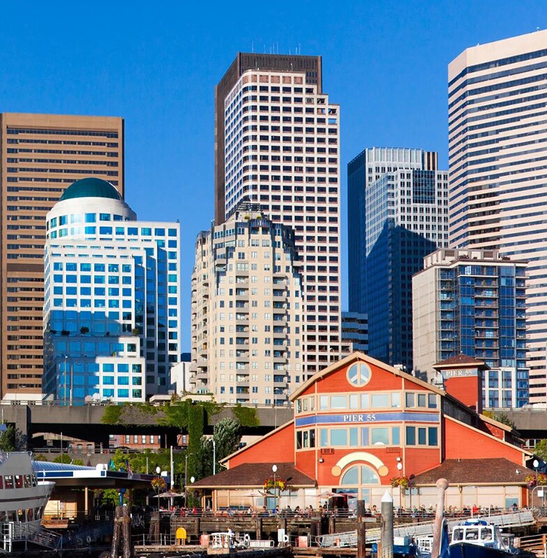 A view of a City with large buildings