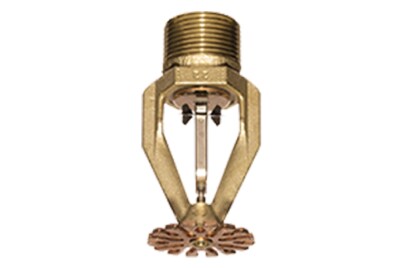 A fire sprinkler unit with a golden polish