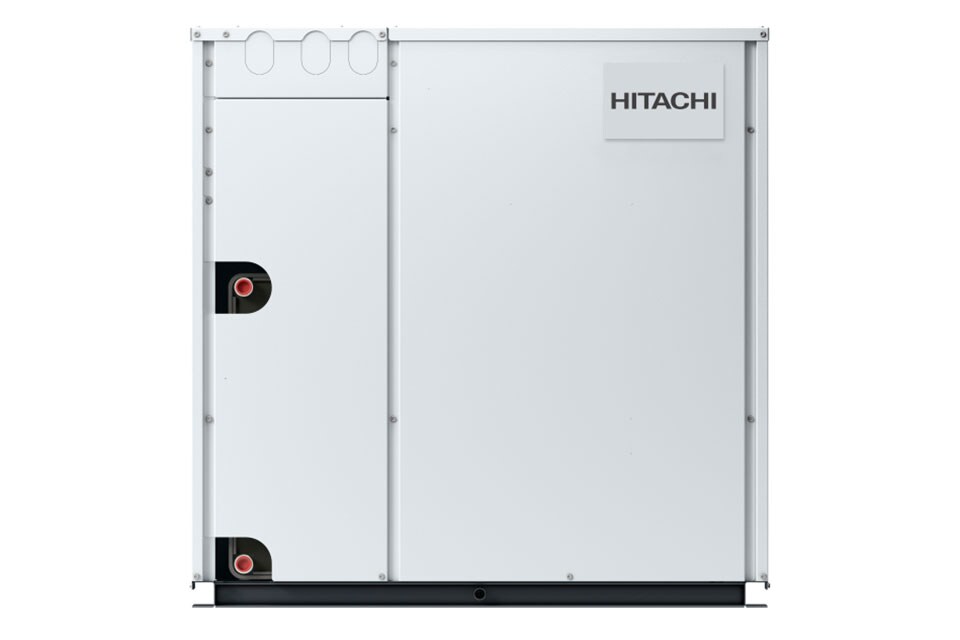 A Hitachi Water Source Variable Refrigerant Flow system on a white background