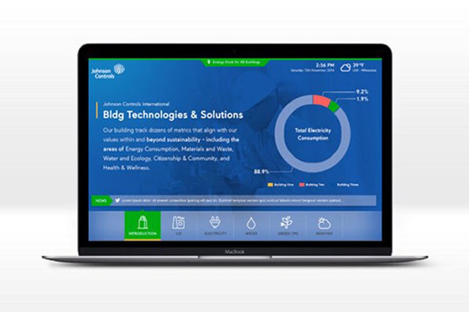 Laptop opened to Kiosk by Johnson Controls Enterprise Management