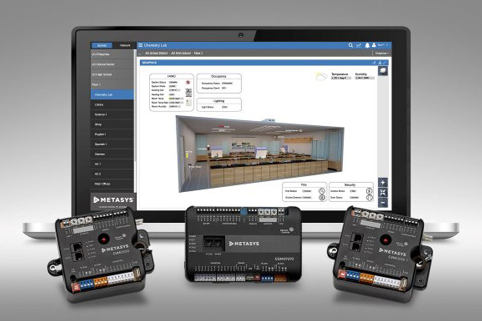 Metasys 10.0 equipment for building automation systems with a laptop with it's screen on