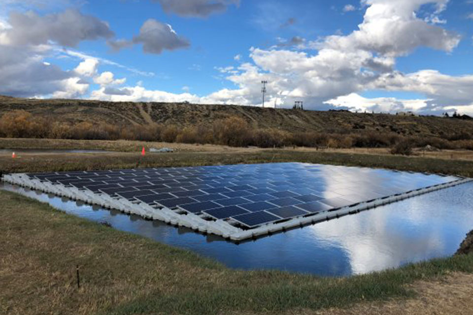 Solar panels in a pond at the Town Water Treatment Facility in Walden, CO
