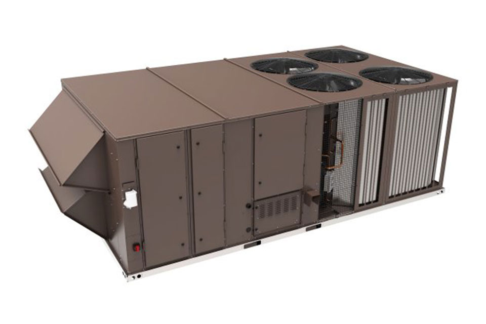The Johnson Controls Choice 15-27.5 ton rooftop unit on a white background