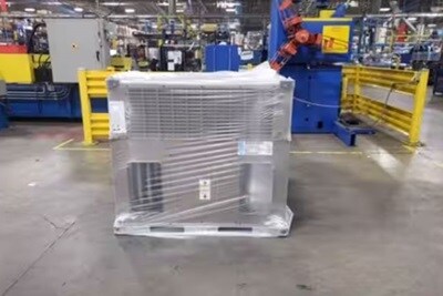 A heating and cooling package unit at a manufacturing plant