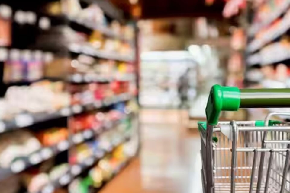 Closeup of a shopping cart in a supermarket
