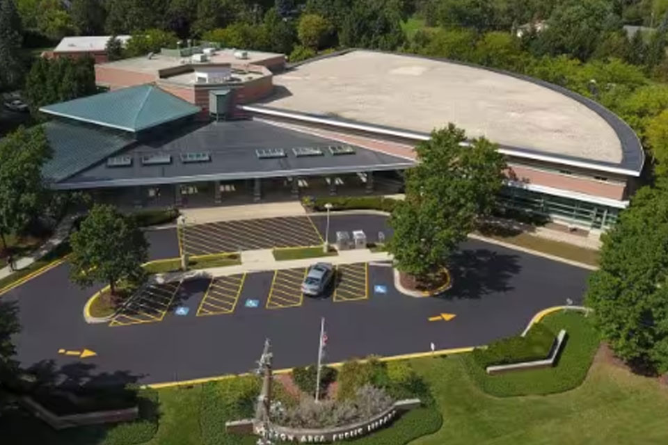 Aerial view of Vernon Area Public Library