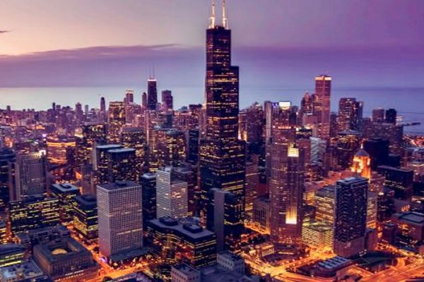 View of a cityscape at sunset