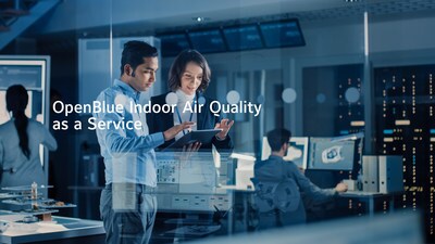 Banner for OpenBlue Indoor Air Quality as a Service with people working at a data center in the background