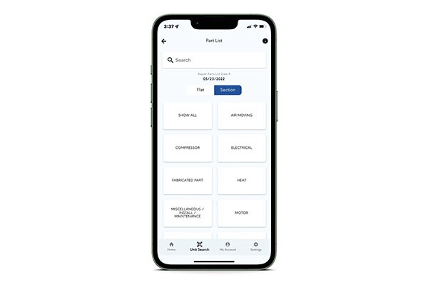 Johnson Controls Ducted Systems (DS) Solutions App open on a mobile screen
