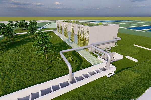 Aerial view of Hamburg wastewater heat project in Germany