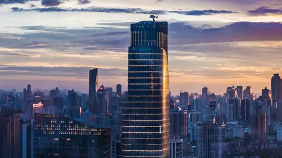 Modern city skyline during evening