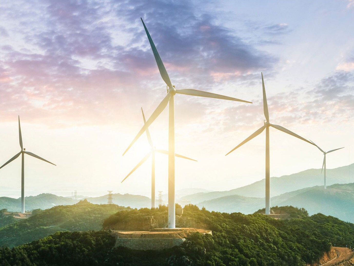 Windfarm with the sunset in the background