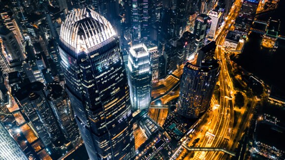 Ariel view of a city at night time