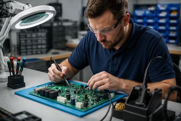 Technician repairing the panel