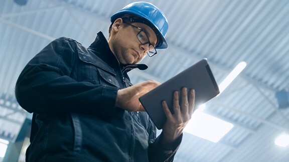 A person wearing a hard hat