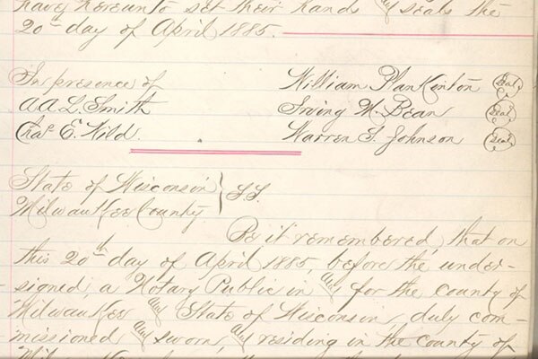 A page from the 1885 articles of association of the Johnson Electric Service Company.